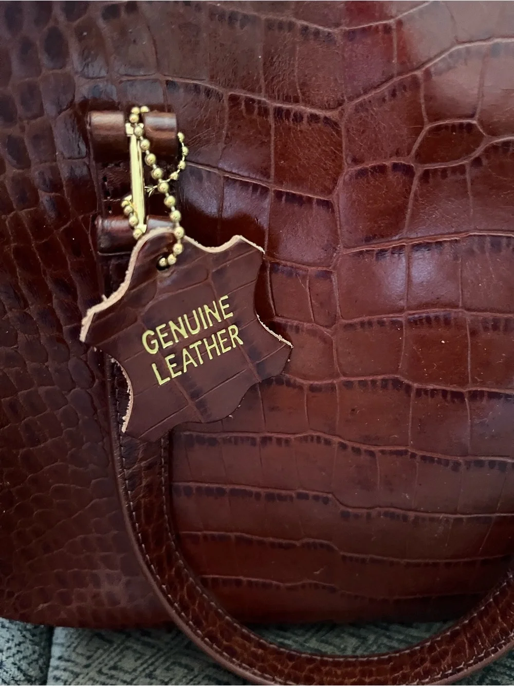 Valerie Stevens Genuine Leather Brown Croc-Embossed Dome Satchel